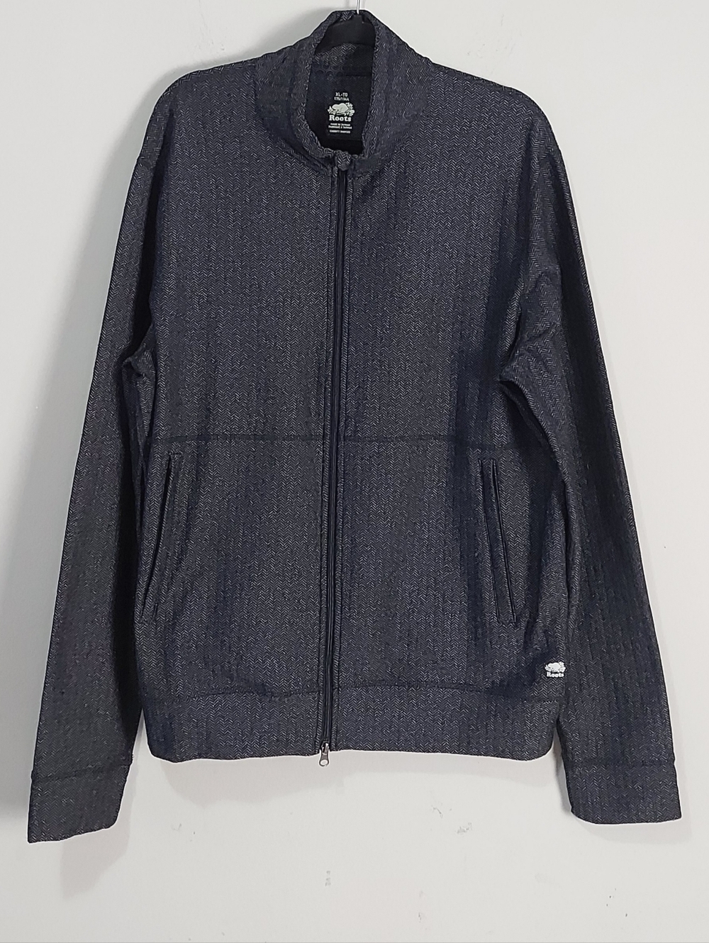 Roots Men Hiking Thermal Herringbone Zip Jacket XL High Collar Pockets Grunge
